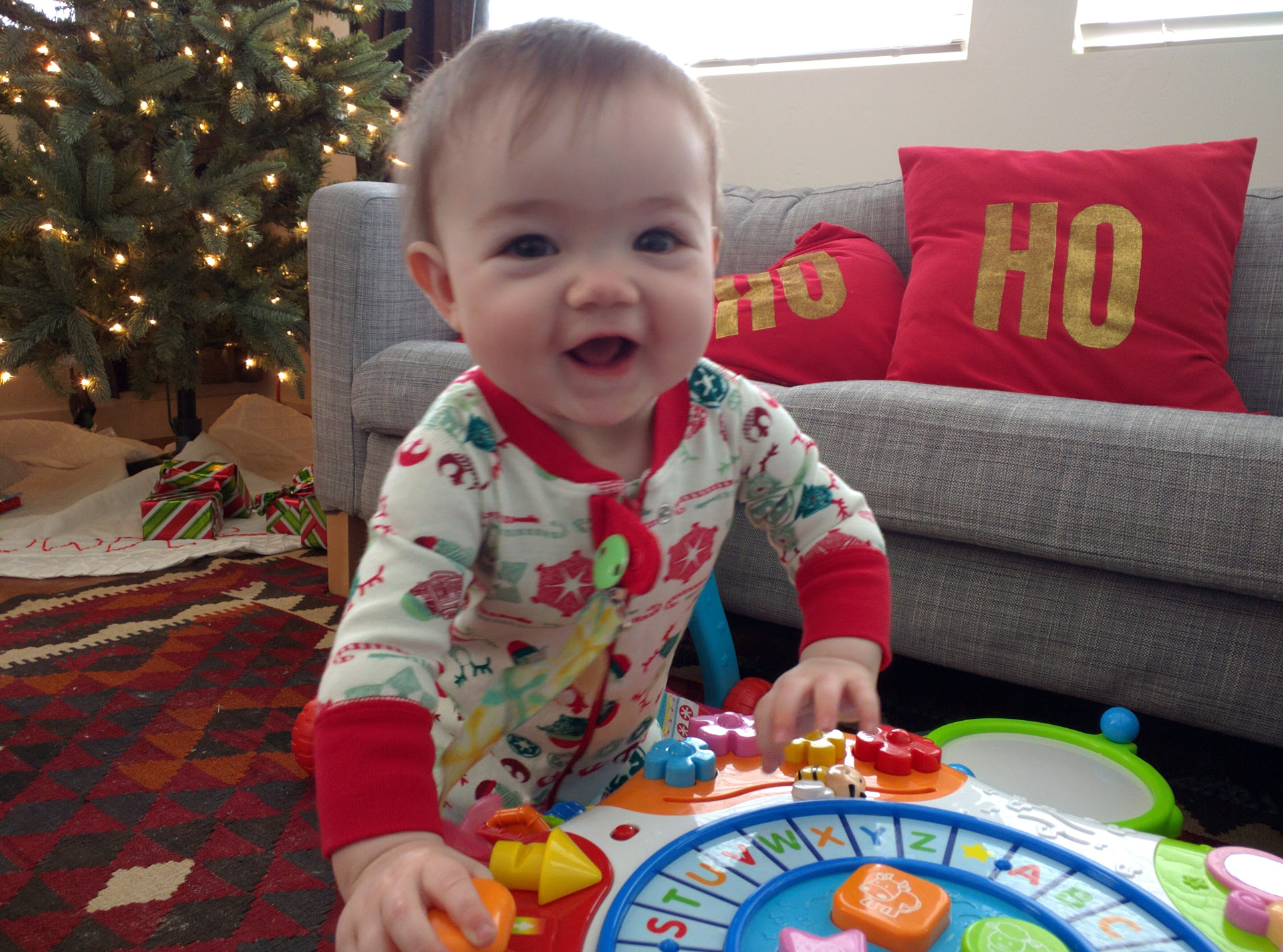 Ruby playing with her new toys